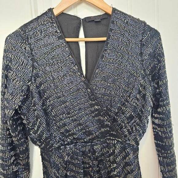 All Saints Lainey Mini Dress Women Size 4 Black Beaded Sequins Embellished - Picture 3 of 13